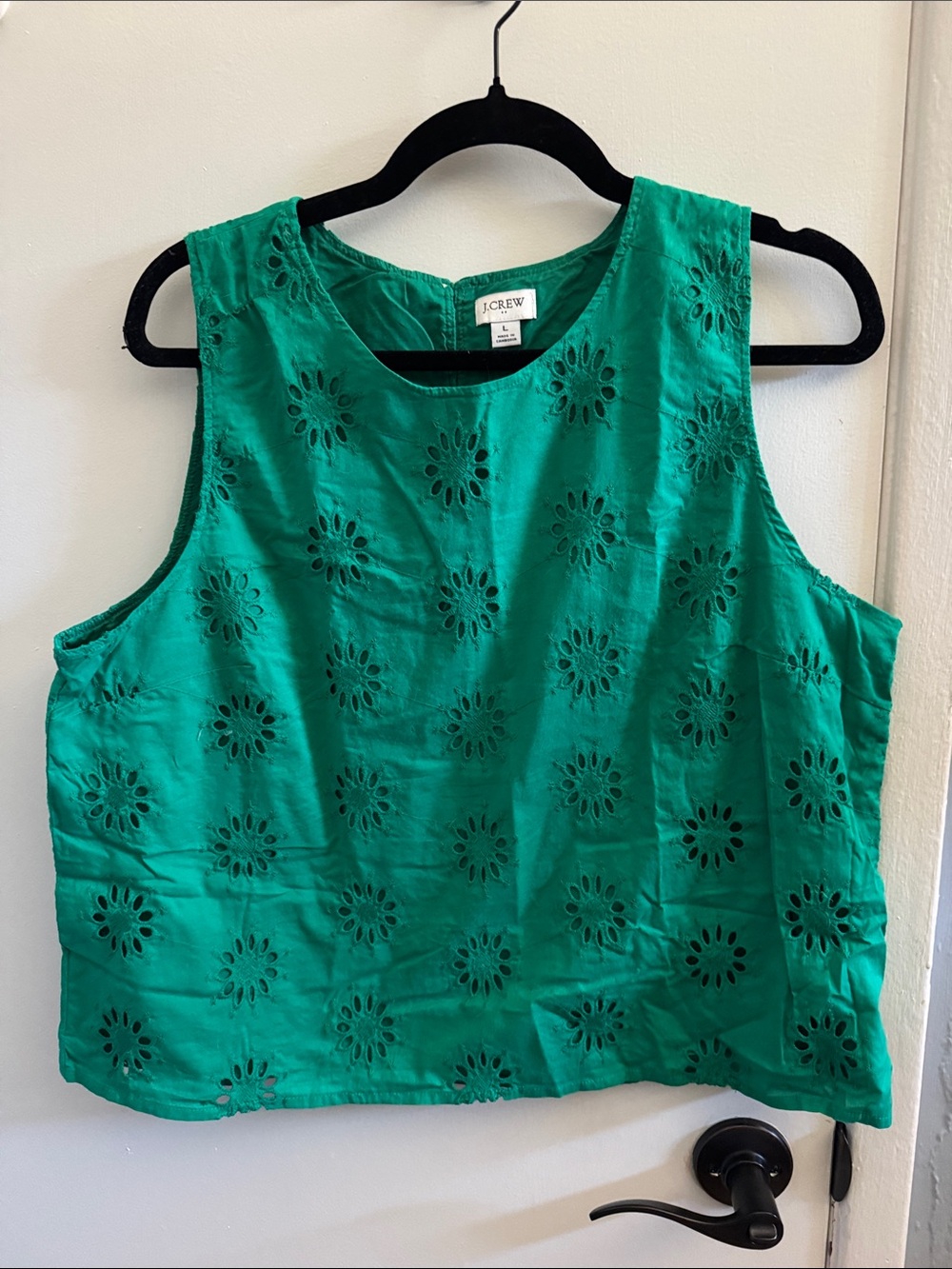 J. Crew Factory Emerald Green Eyelet Tank Top. Cotton. Size L.